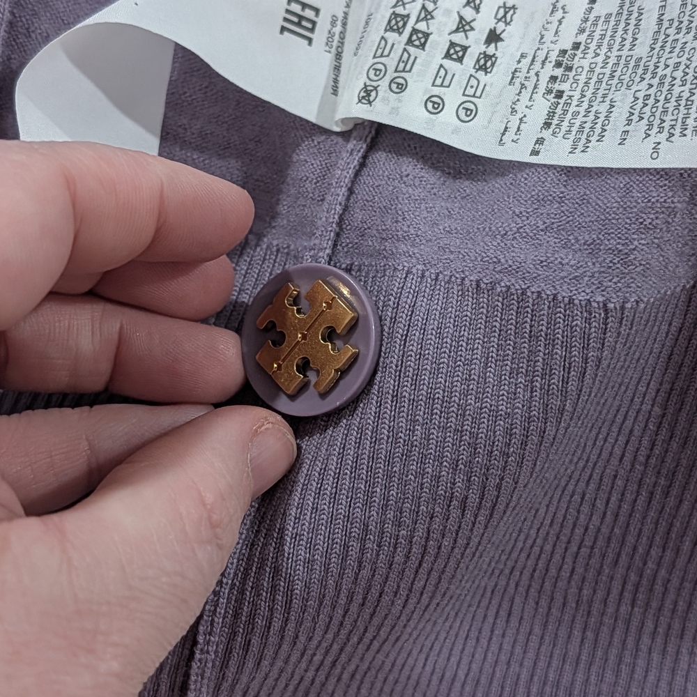 Tory Burch Purple Knit Cardigan with Gold Logo Buttons - Picture 5 of 6
